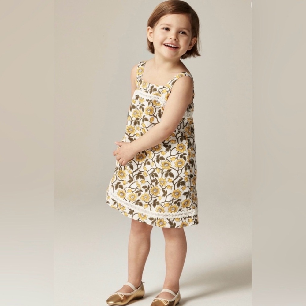 Crewcuts Girls' rickrack dress in daffodil‎ linen-cotton blend Size 8 w/ Pockets